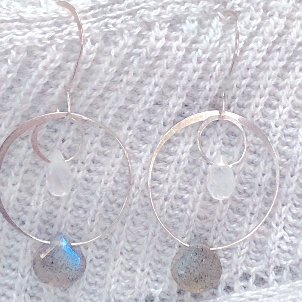 Sterling Pierced Earrings - Laborite & White Stone